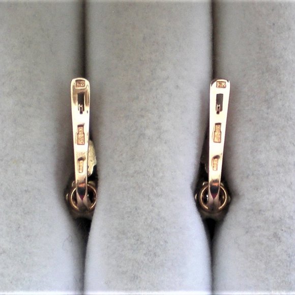 Vintage Soviet USSR 14K 583 Rose Pink White Gold Diamond Buttercup Earrings - Picture 7 of 7